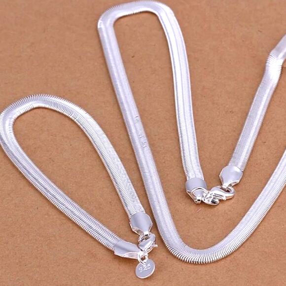 925 Sterling Silver Necklace Bracelet Set Snake Chain Christmas Birthday Gift !!
